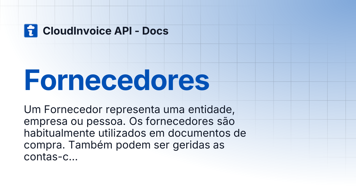 Fornecedores | CloudInvoice API - Docs